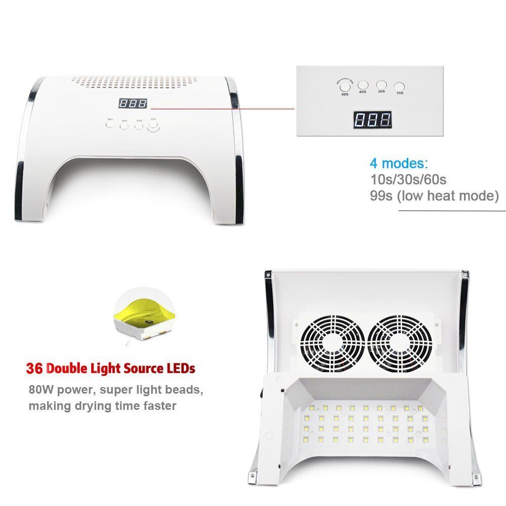 80W 2-IN-1 Nail Lamp & Nail Dust Collector Manicure with Two Powerful Fan, 36 LEDs Nail , Dryer Vacuum Cleaner Manicure Tools. - Image 5