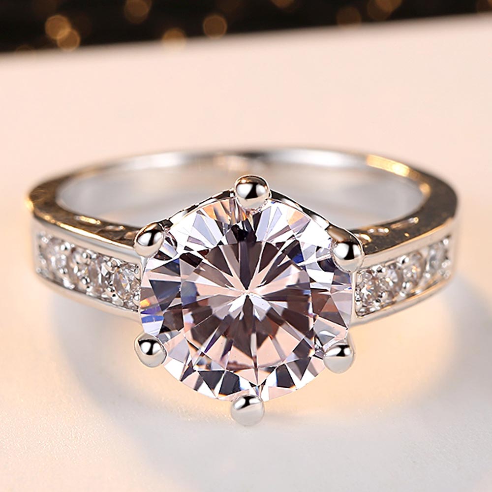 Fashion Show , Jewelry Ring, Inlay Clear CZ ,Real Rhodium ,Plated Wedding Ring.