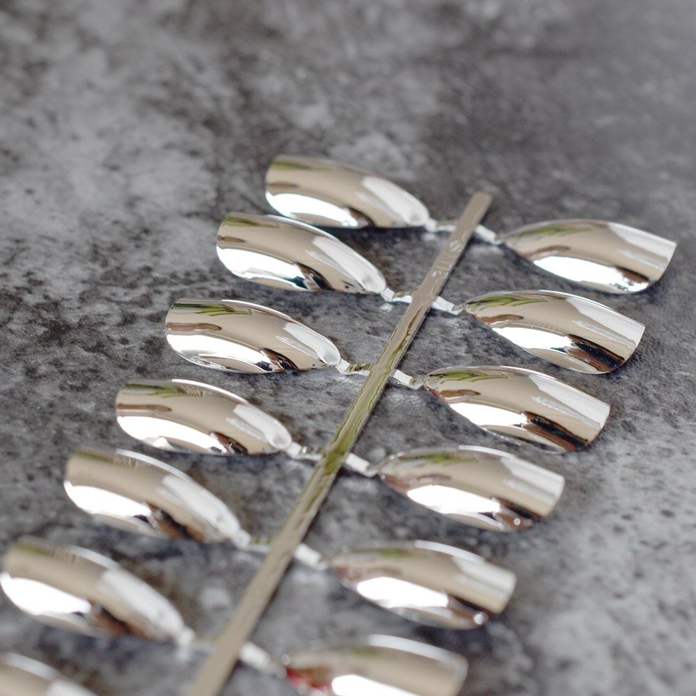 Fashion Silver Acrylic False Nail. Metal Mirror Fake Nails. Short Stiletto Nails .Full Wrap Nail .Tips Salon Product - Image 4