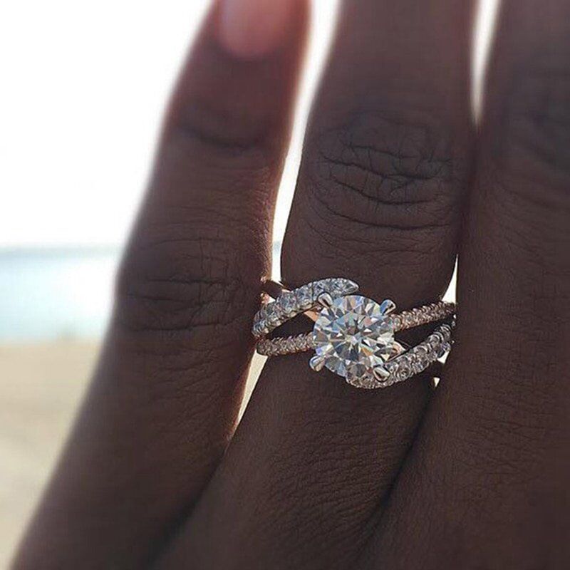 Hot New Women Rose Gold Tone Wedding Ring. Full Zircon Female . Deliciated Engagement Rings . - Image 2