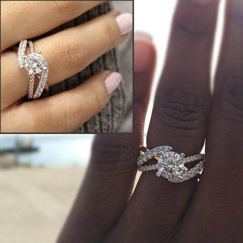 Hot New Women Rose Gold Tone Wedding Ring. Full Zircon Female . Deliciated Engagement Rings . - Image 6