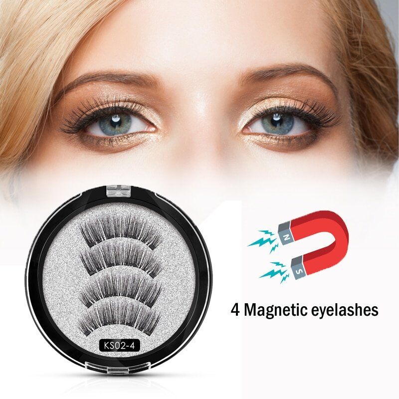 Magnetic eyelashes with 4 magnets handmade , 3D magnetic lashes natural ,false eyelash , magnet lash .