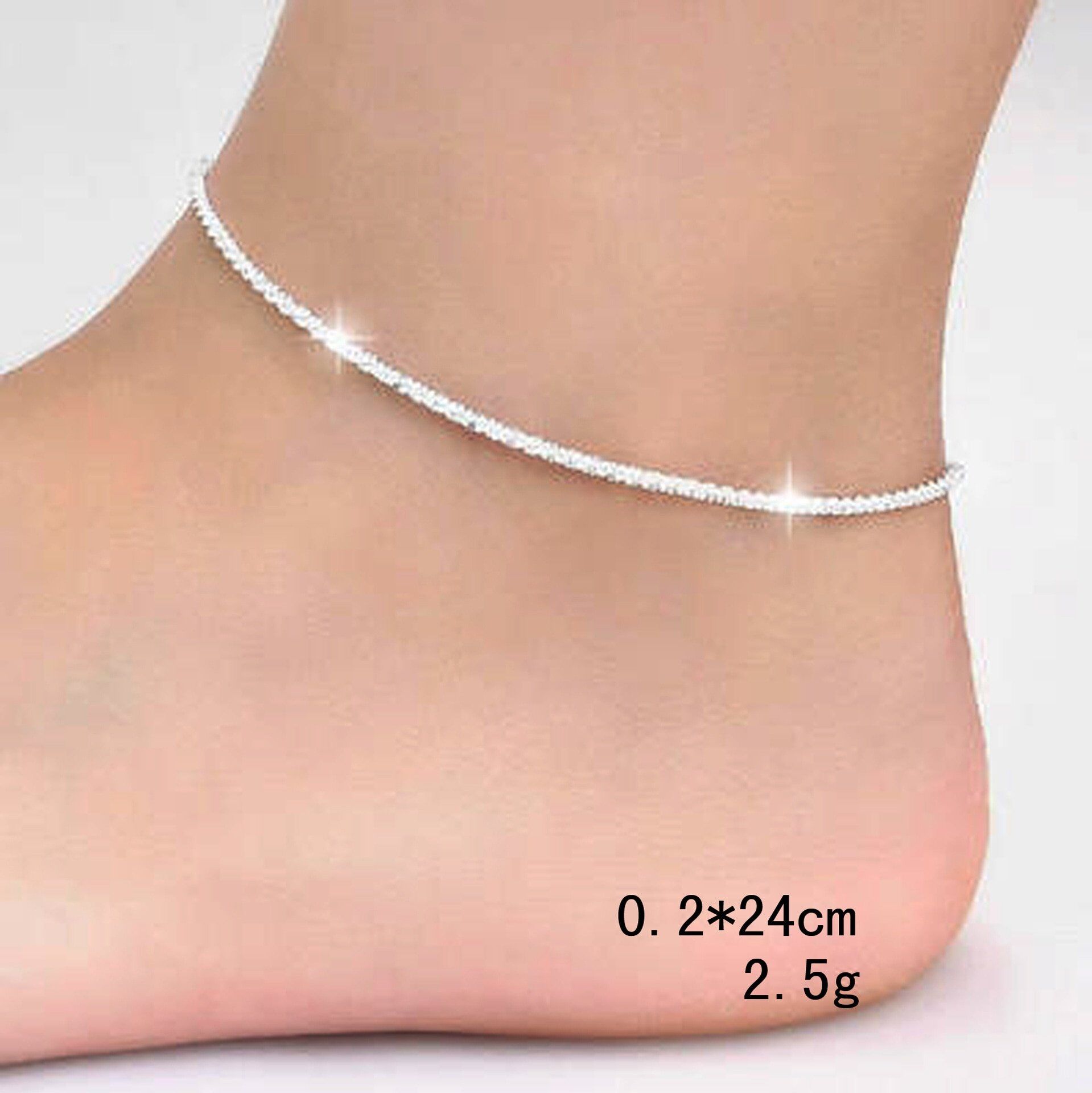 Thin 925 stamped , silver plated Shiny Chains Anklet For Women, Girls Friend Foot Jewelry , Leg Bracelet, - Image 3