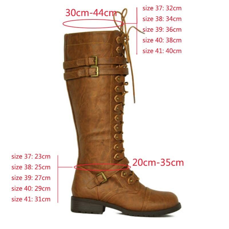 Women Knee high Boots , Autumn Winter Lace Up Flat Shoes , Sexy Steampunk, PU Retro Buckle women shoes Ladies Snow Boots. - Image 4