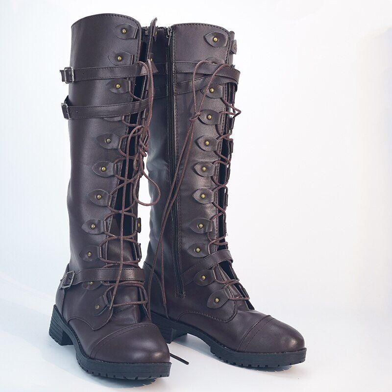 Women Knee high Boots , Autumn Winter Lace Up Flat Shoes , Sexy Steampunk, PU Retro Buckle women shoes Ladies Snow Boots. - Image 6