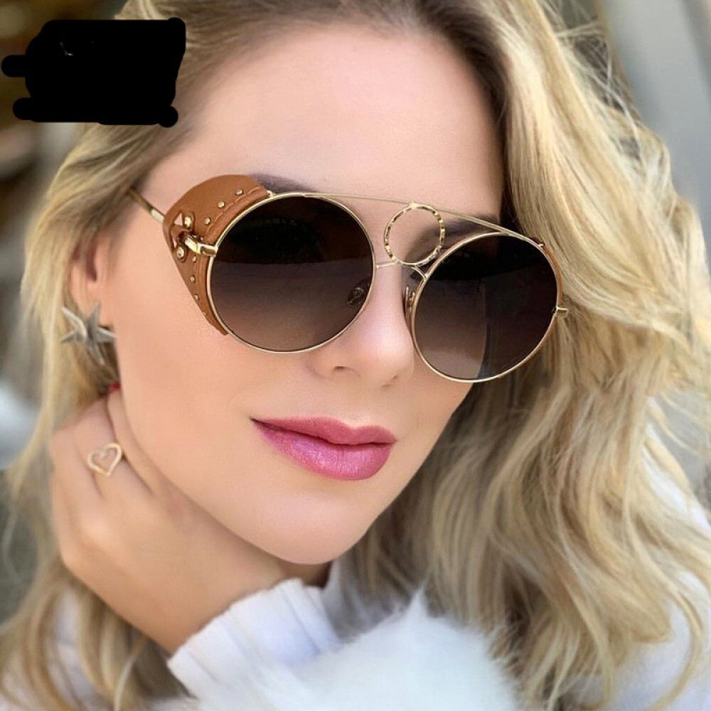 2020 Round Steam Punk Sunglasses, Women , Men Elegant Ladies New Fashion , Shades Vintage , Tide Leather Rivets Glasses.