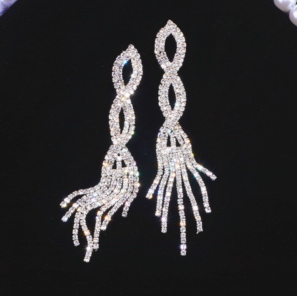 Elegant Silver Color Crystal Long Tassel Earrings, Shiny Rhinestone Drop Dangle Earrings For Women, Wedding Jewelry Gifts.#NP - Image 5