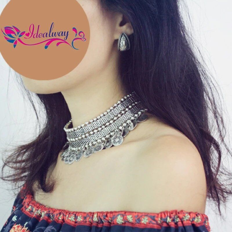 India Vintage Silver Coin Necklace & Drop Earrings Set, Women Turk Choker Necklace ,Afghan Jewelry # NP - Image 4