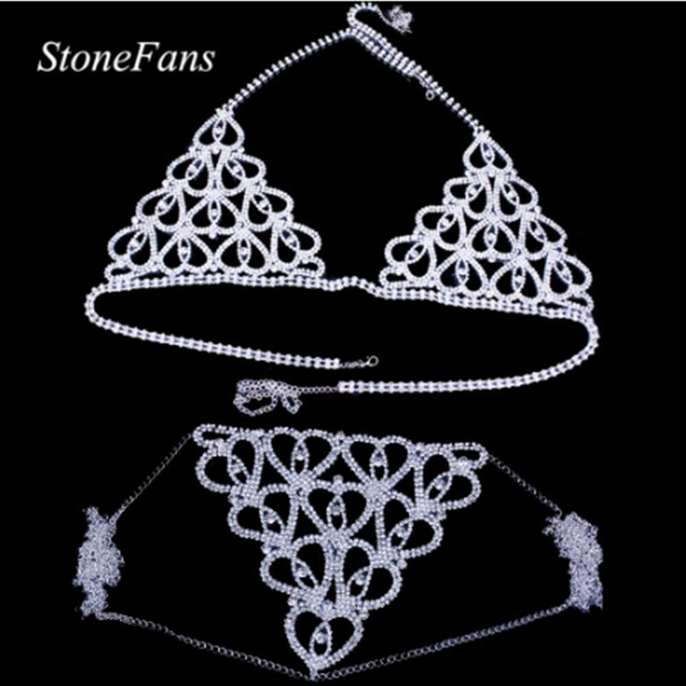 Luxury Lingerie , Crystal Belly Body Chain, Bra Thong Set ,Show girl Sexy Glam, Rhinestone Body Jewelry.#NP - Image 3