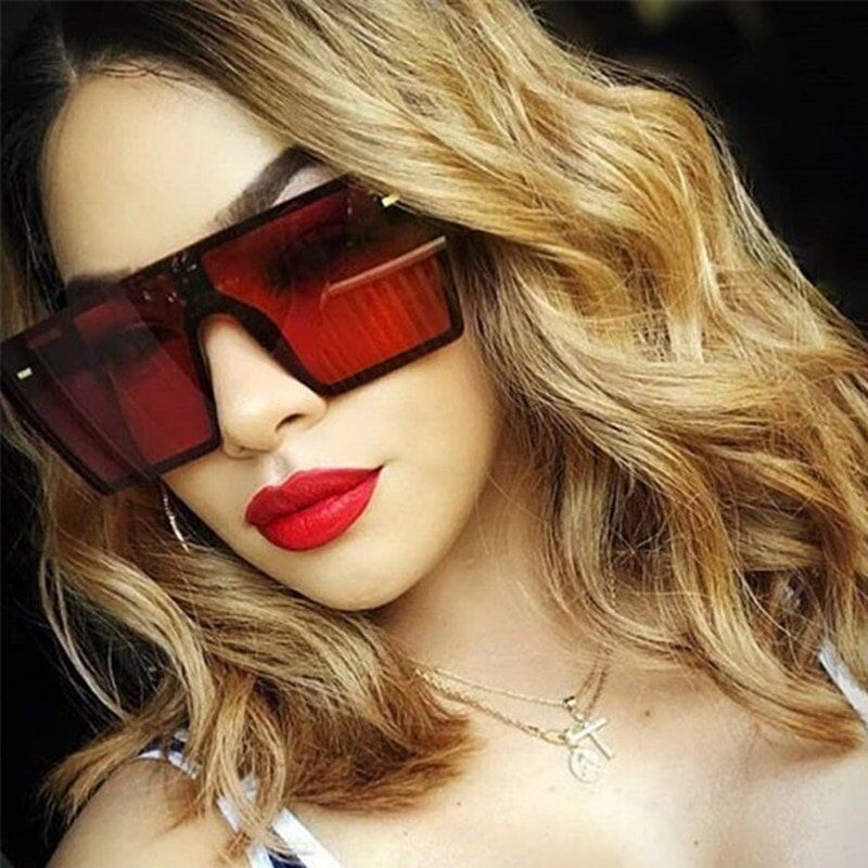 Square Sunglasses , Women 2020 Luxury Brand Fashion, Flat Top , Red, Black, Clear Lens # NP - Image 2