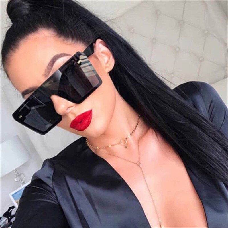 Square Sunglasses , Women 2020 Luxury Brand Fashion, Flat Top , Red, Black, Clear Lens # NP - Image 3