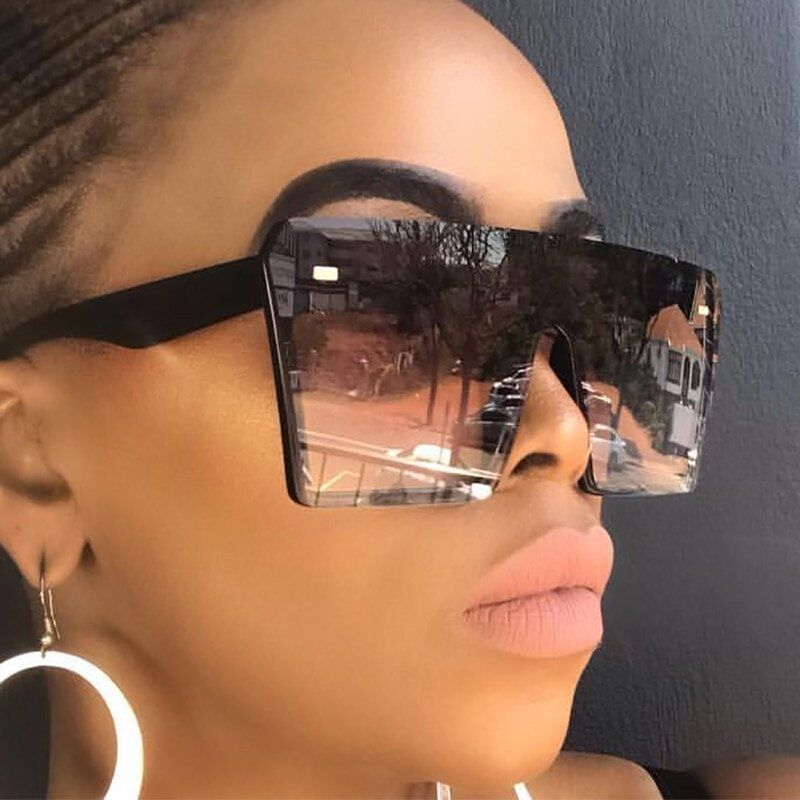 Square Sunglasses , Women 2020 Luxury Brand Fashion, Flat Top , Red,  Black,  Clear Lens  # NP