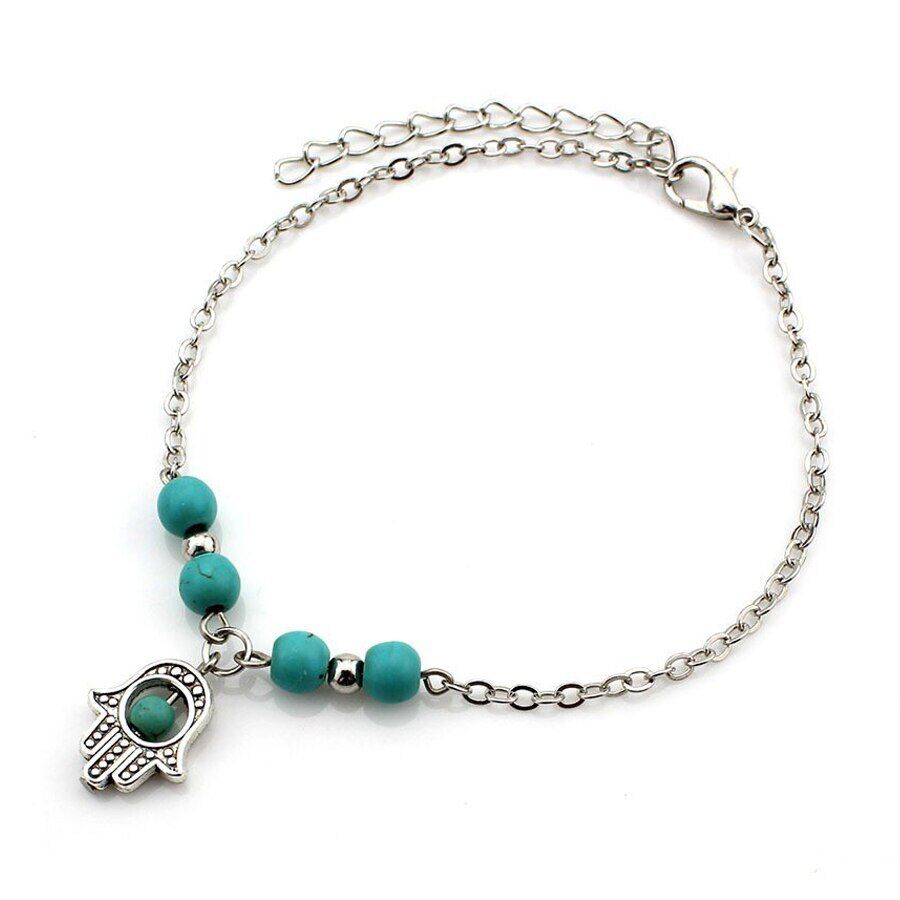 Sexy Barefoot Beach .Turquoises Anklets Women. Lovely Hand/Tree/Cross Silver Pendants/ Ankle Bracelets Foot Jewelry. # NP - Image 3