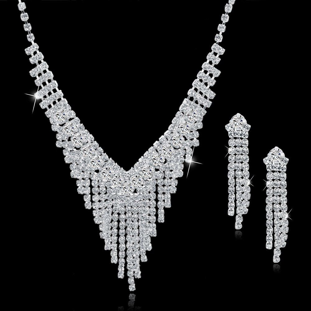 Wedding Jeweler Set. Crystal Bridal Jewelry Sets For Women. Long Tassel Statement Necklace/Earrings Set .# NP - Image 4