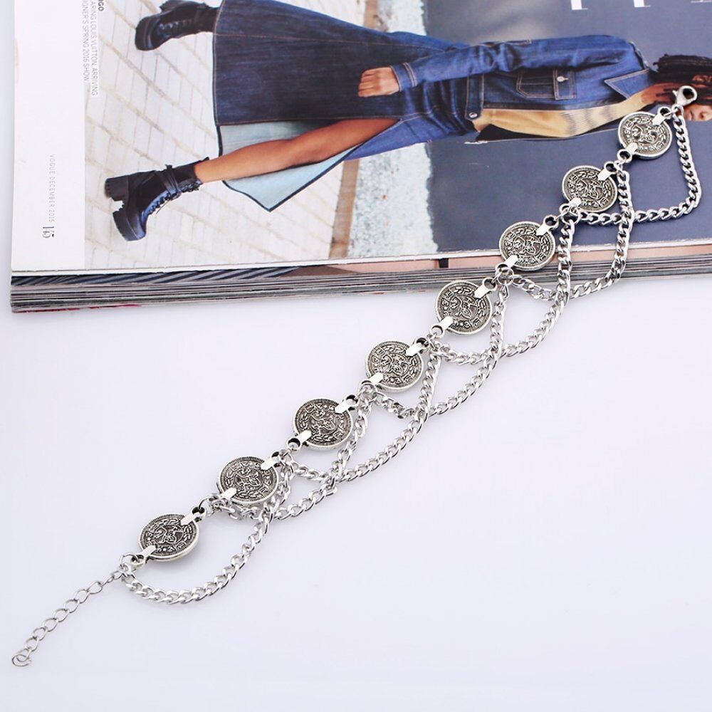 Vintage Silver Plated Anklets For Women, Coin Charms Tassels, Toe Ankle Bracelet ,Beach Chain Chevelle, Femme Foot Jewelry # NP - Image 6