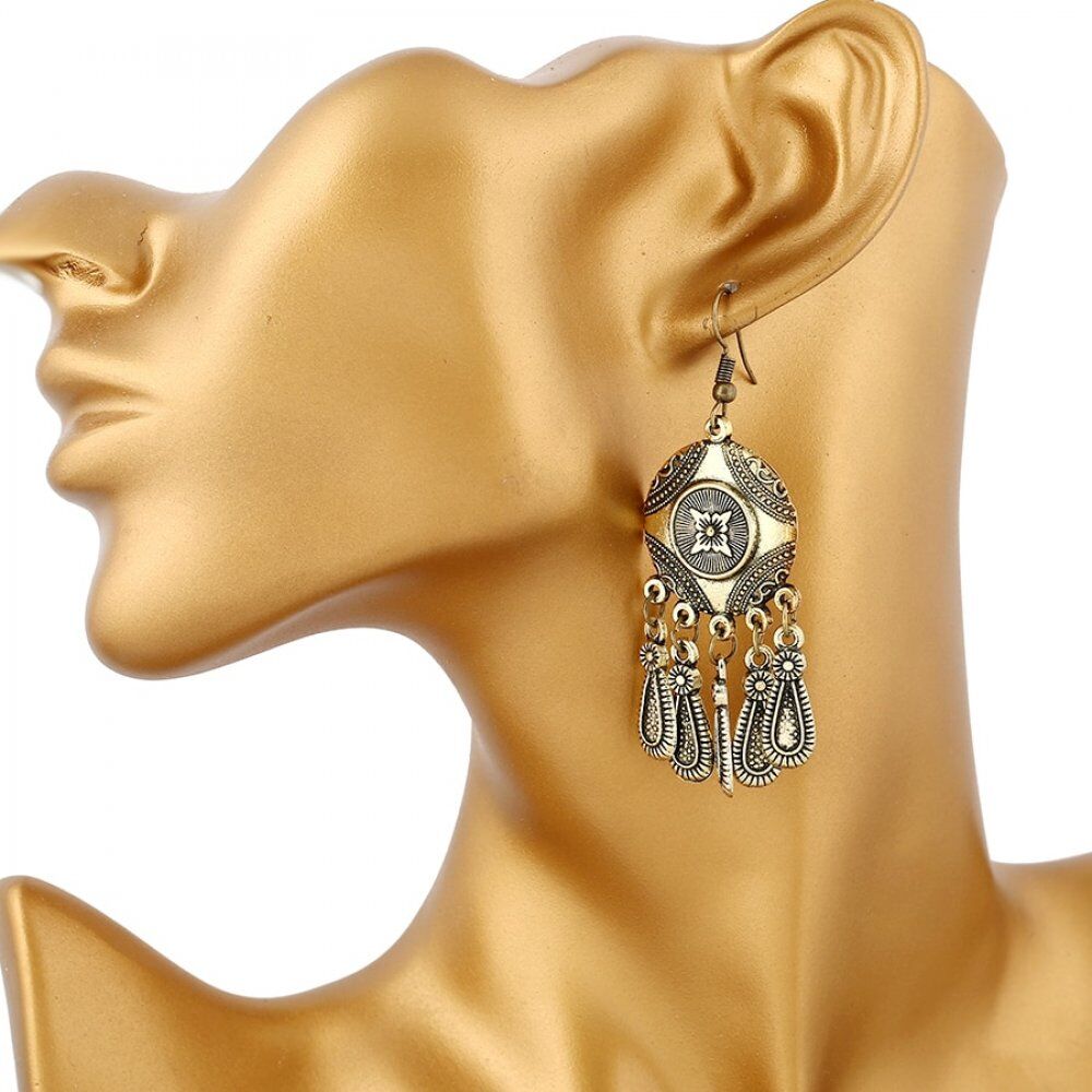 NEW Ethnic Water Drop Earrings for Women, Fashion Jewelry, Vintage Bronze Coin, Tassel Long Earring . # NP - Image 6