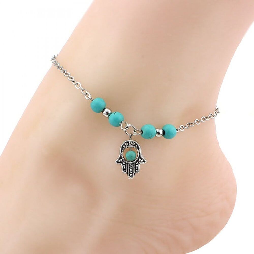Sexy Barefoot Beach .Turquoises Anklets Women. Lovely Hand/Tree/Cross Silver Pendants/ Ankle Bracelets Foot Jewelry. # NP