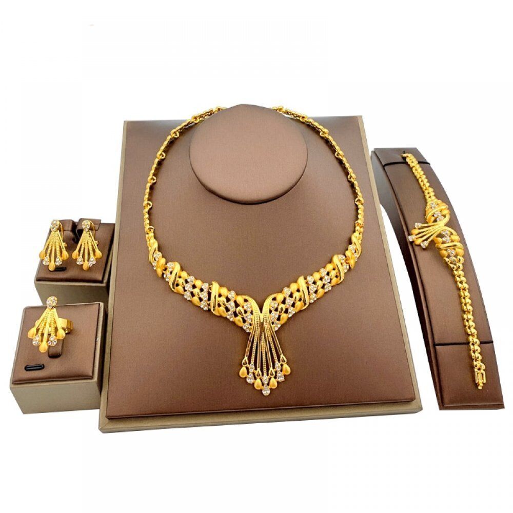 Dubai Gold Bridal jewelry sets for Women. Bracelet. Earrings. Crystal Ring Jewelry Sets.# NP