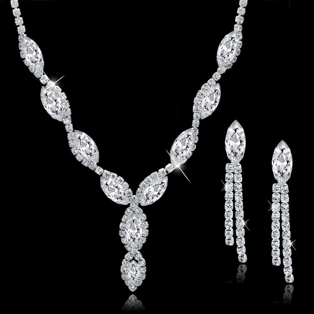 Wedding Jeweler Set. Crystal Bridal Jewelry Sets For Women. Long Tassel Statement Necklace/Earrings Set .# NP - Image 6