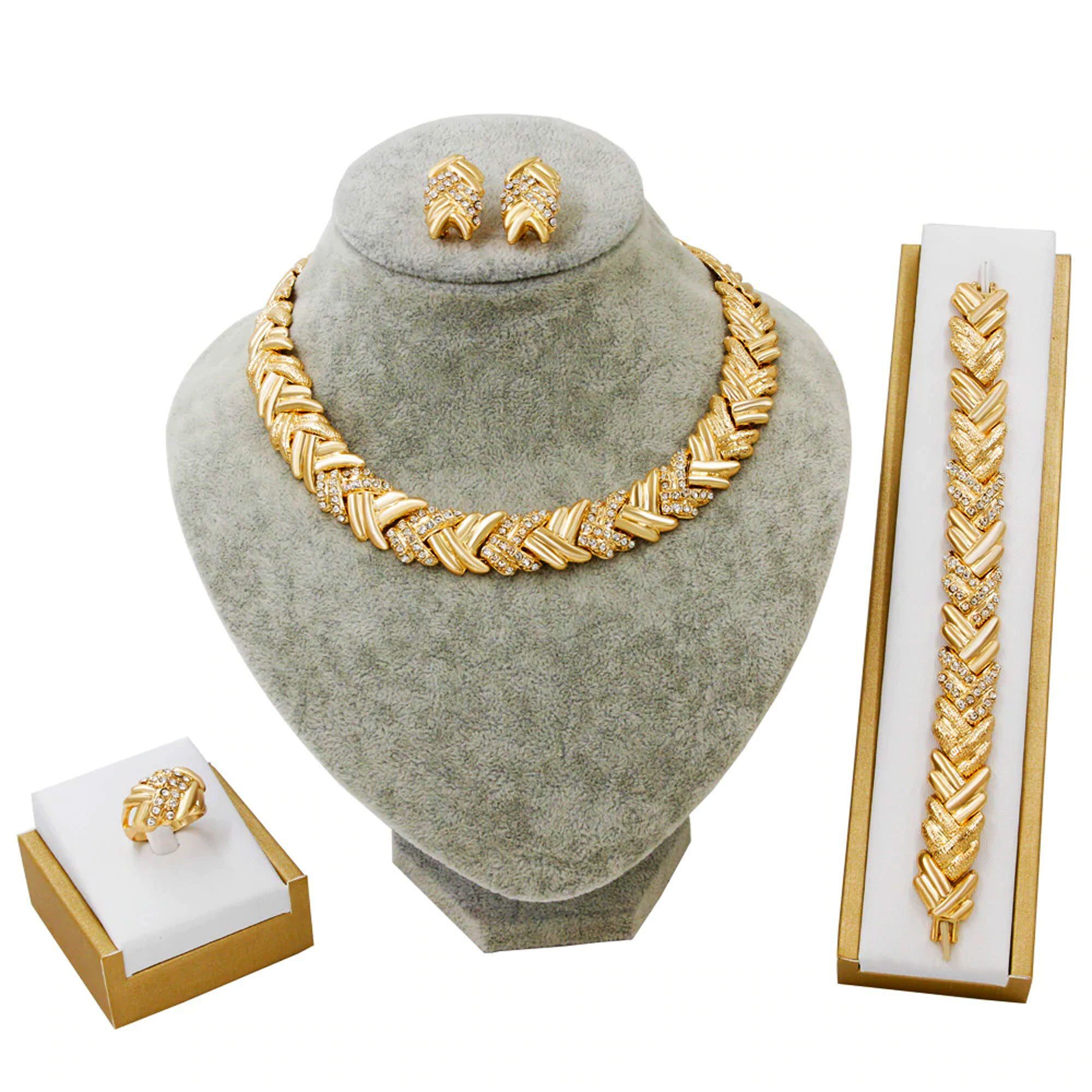 Dubai Gold Jewelry Sets. Crystal Necklace .Bracelet . Wedding Party .Women Fashion Jewelry Set.# NP