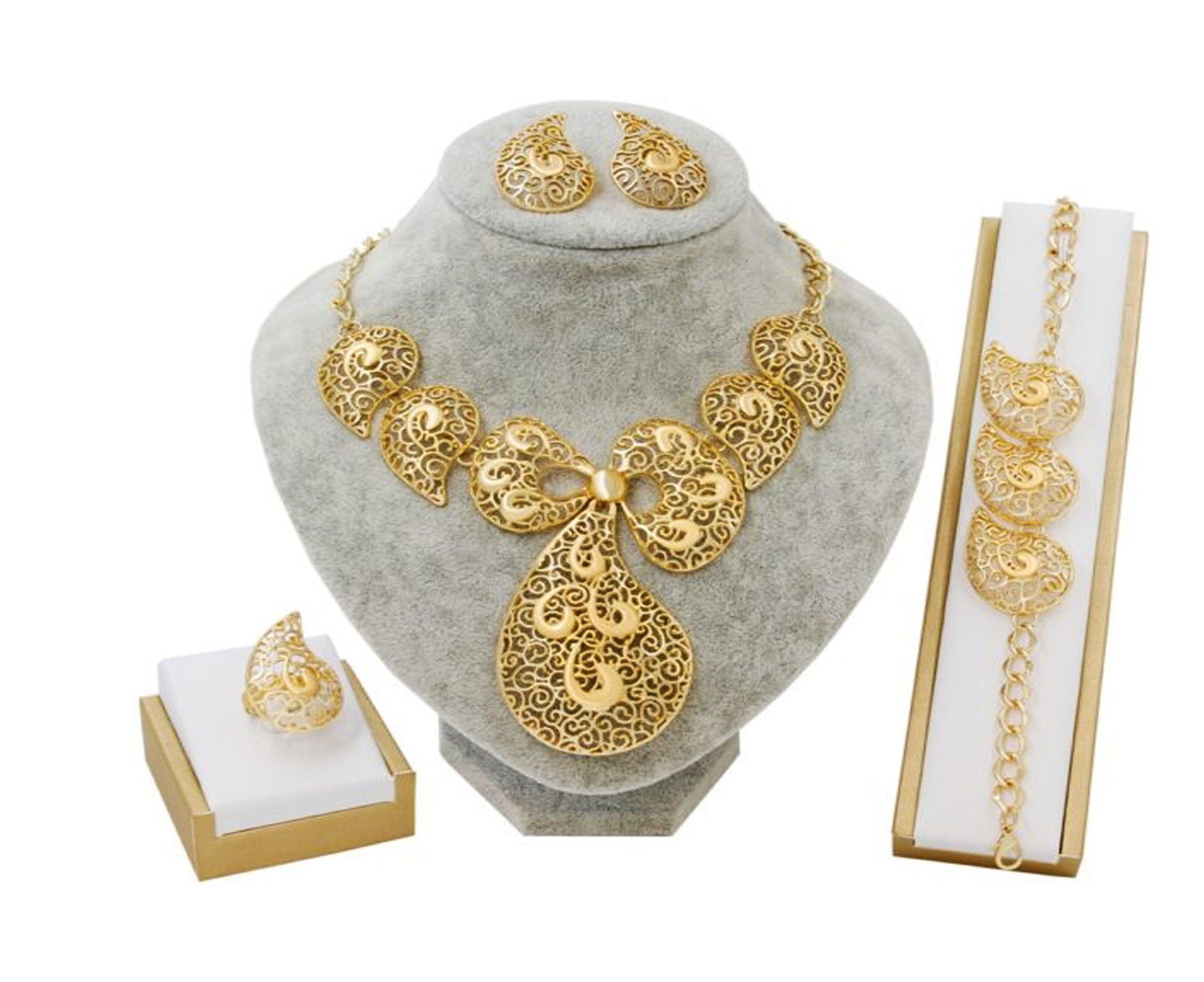 Dubai Gold Jewelry Sets for Women, Bridal Jewelry Butterfly Necklace Earrings Fashion .#NP
