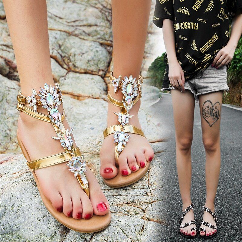 2020 Vintage Boho Sandals, Women Leather Beading Flat Sandals, Women Bohemia Beach Sandals, Shoes Plus Size ,Summer Fashion Woman. #NP - Image 2