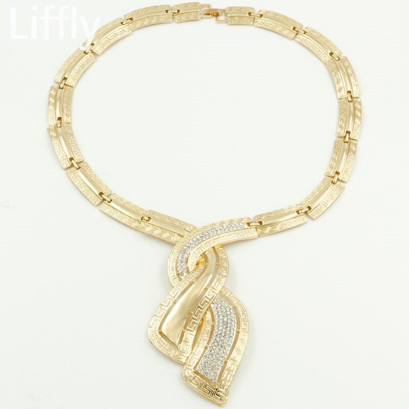 Fashion African Dubai Gold Jewelry , Nigerian Crystal Necklace Hoop Earrings Women . Italian Bridal Jewelry Sets . Wedding Accessories. #NP - Image 2