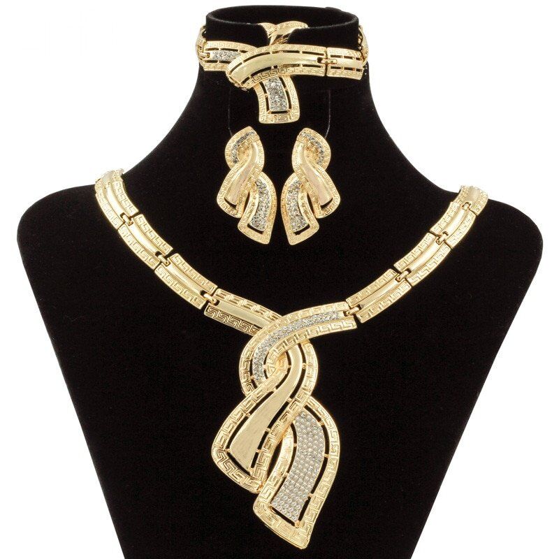 Fashion African Dubai Gold Jewelry , Nigerian Crystal Necklace Hoop Earrings Women . Italian Bridal Jewelry Sets . Wedding Accessories. #NP