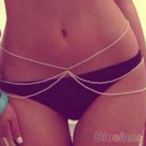 Hot Three Rows Women Beach Gold-color , Bikini Body Chain ,Waist Belt Link Jewelry .#NP