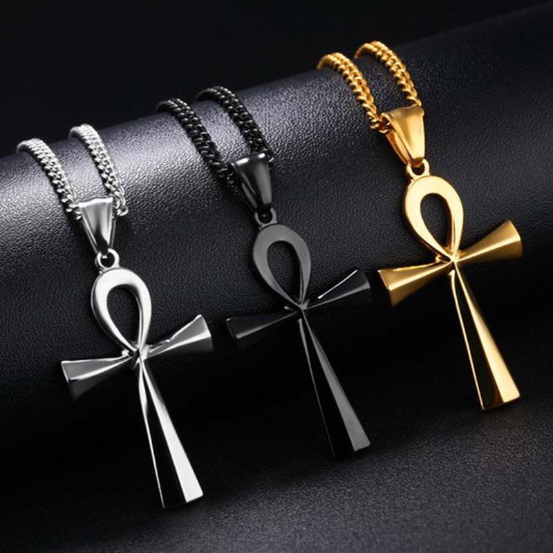 Religion Egyptian Ankh Crucifix Necklaces , Pendants Stainless Steel Symbol of Life , Cross Necklaces. #NP