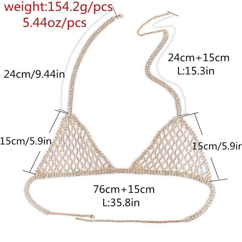 Stylish Women, Shiny Crystal Rhinestone, Mesh Body Bra Bikini, Suit Sexy Charm Women, Transparent Panties, Body Chest Chain Jewelry.#NP - Image 6