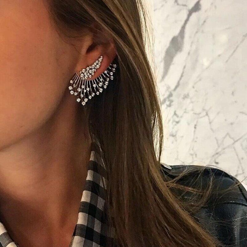 Sparking Design , Tiny Crystal Earring Jackets for Women , Girl Silver Color , Alloy Alegant Earrings.#NP