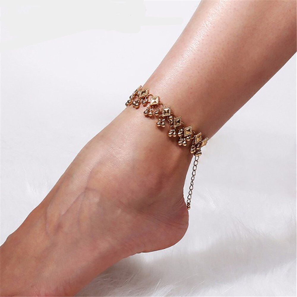 Bohemian Bells Tassel Pendant Anklet, Bracelet Sandal , Barefoot Girl Jewelry , Beach Bell Bead Anklets Gift.#NP