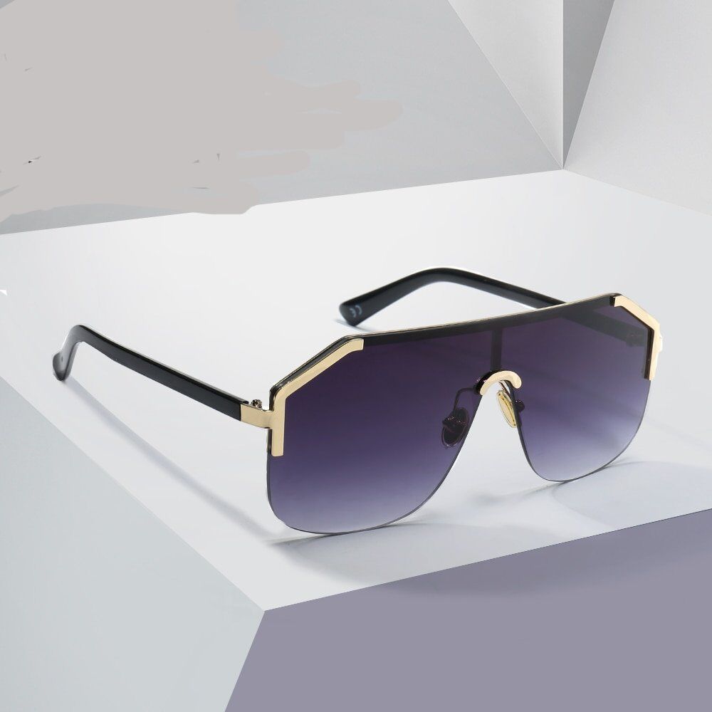 DENISA Blue Oversized Rimless Sun Glasses Men New 2019 One Piece Lens Shield Sunglasses Ladies UV400 gafas de sol mujer G22071