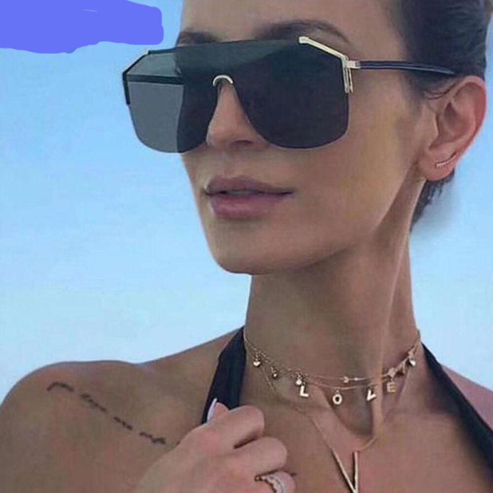 DENISA Blue Oversized Rimless Sun Glasses Men New 2019 One Piece Lens Shield Sunglasses Ladies UV400 gafas de sol mujer G22071 - Image 2