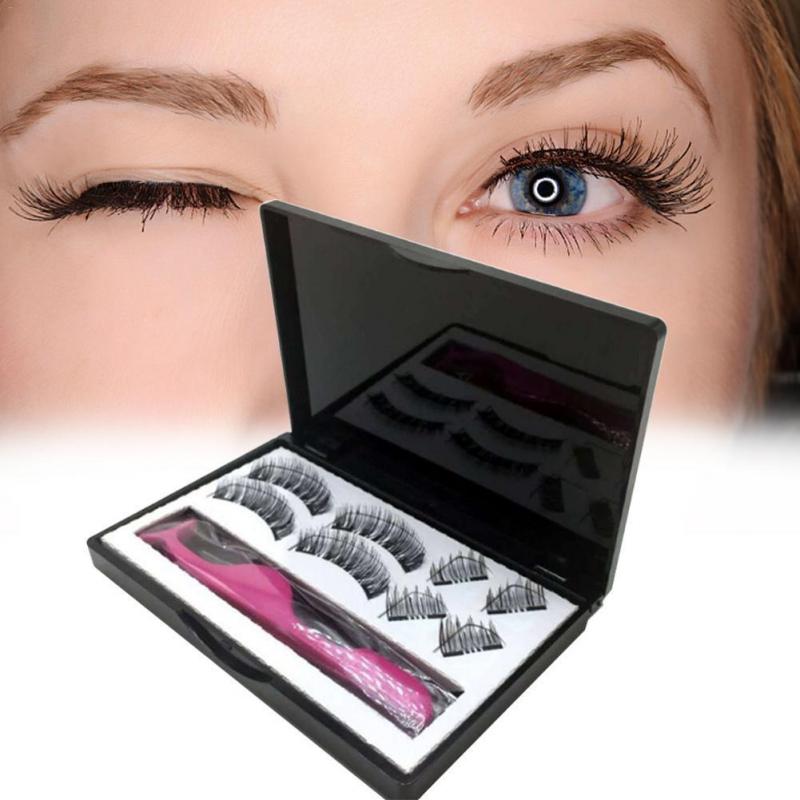 8Pcs/box Black 3D Magnetic Eyelashes with Eyelashes Clip 3 Magnets, Magnetic False Eye Lashes , Extension Tool #NP