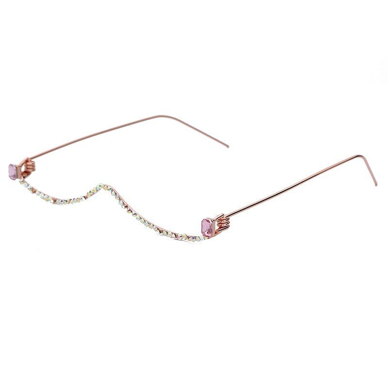 Luxury Fashion Diamond eyeglasses , Alloy Frame for Women , green and Red Pink Gem Lensless Chain, Pendant Half Frame glasses #NP - Image 5