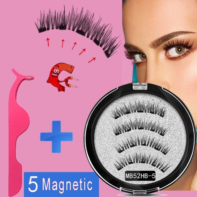 5 magnets Magnetic eyelashes with Mink eyelash natural long , False eye lashes applicator faux cils magnetique extension #NP