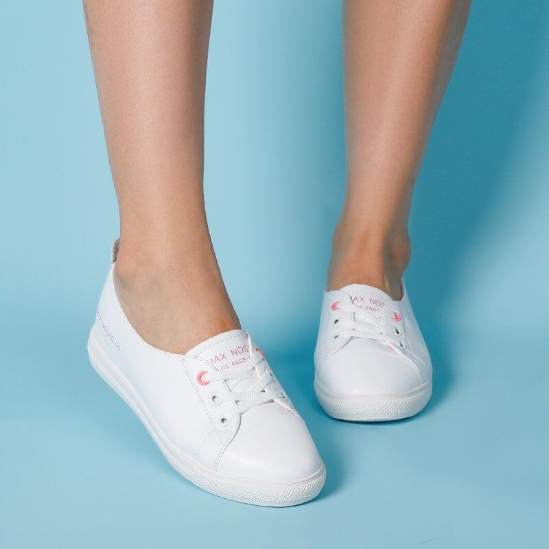 Women White Shoes, Flats Sneakers Ladies, PU Leather Slip On Soft Flat, Woman Comfort Casual New Fashion #NP - Image 4