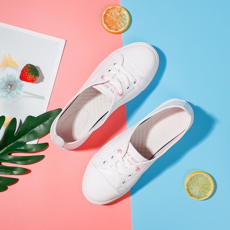 Women White Shoes, Flats Sneakers Ladies, PU Leather Slip On Soft Flat, Woman Comfort Casual New Fashion #NP - Image 5