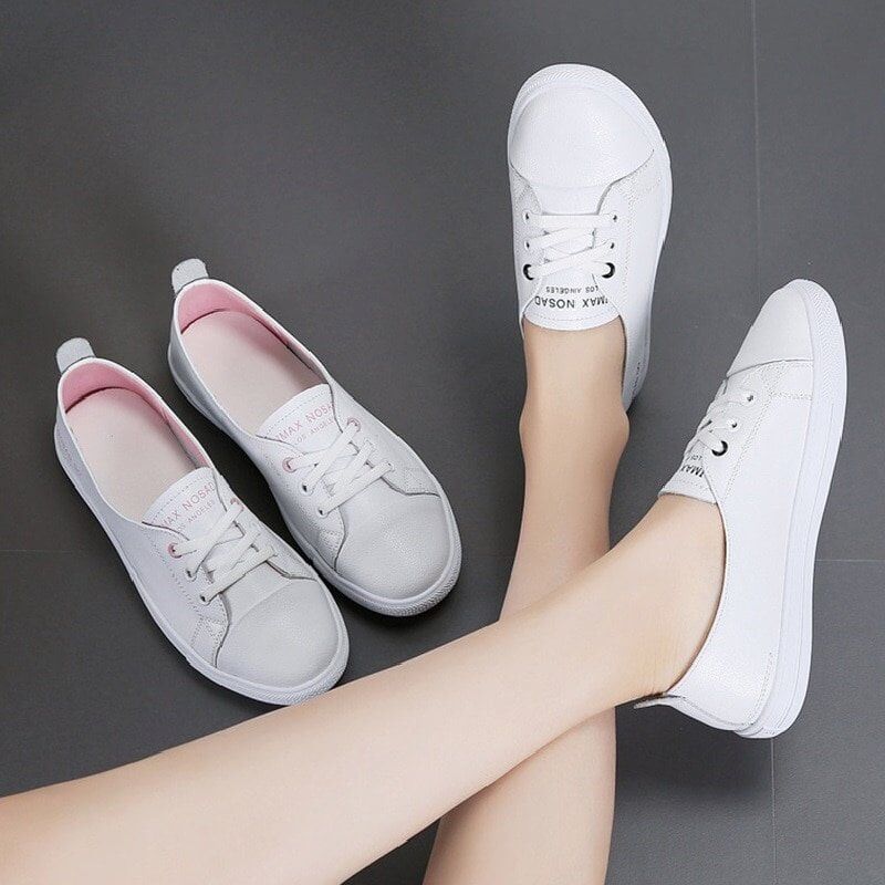 Women White Shoes, Flats Sneakers Ladies, PU Leather Slip On Soft Flat, Woman Comfort Casual New Fashion #NP - Image 3