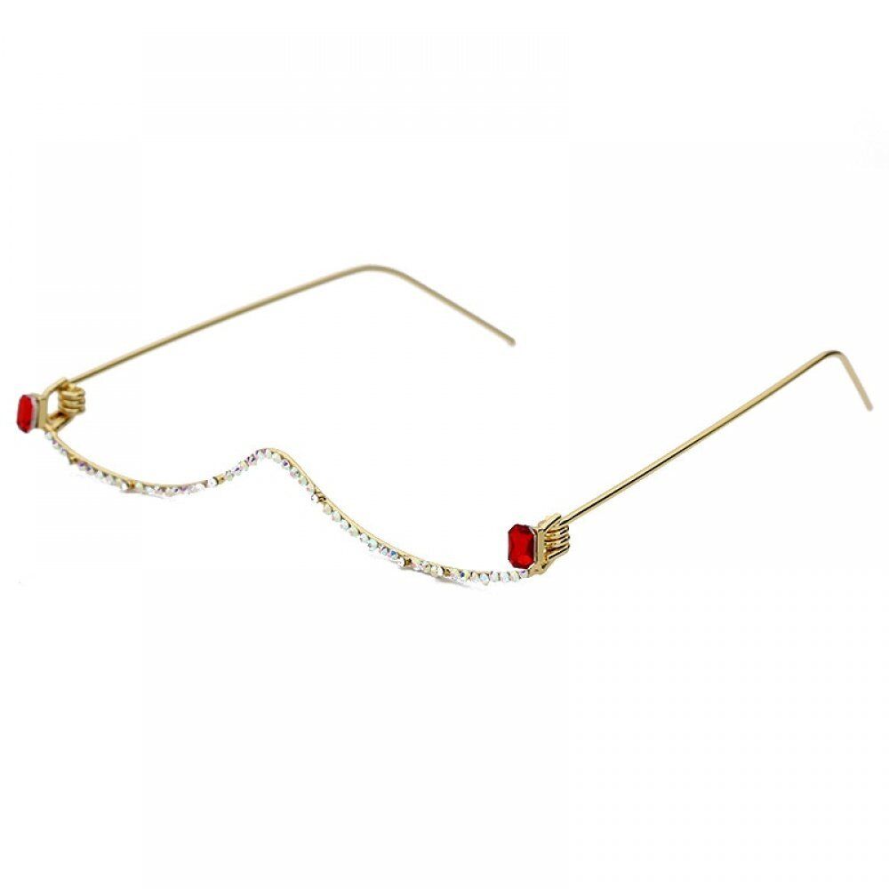 Luxury Fashion Diamond eyeglasses , Alloy Frame for Women , green and Red Pink Gem Lensless Chain, Pendant Half Frame glasses #NP - Image 6