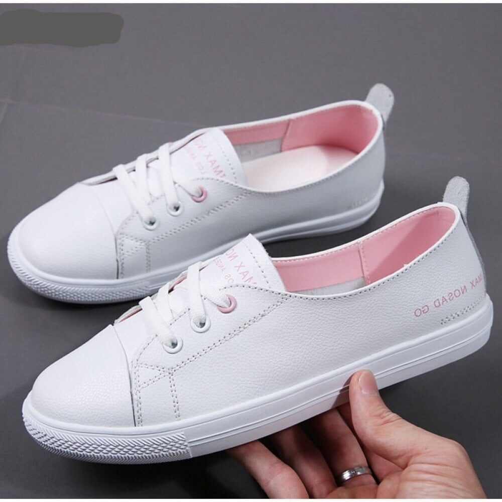 Women White Shoes, Flats Sneakers Ladies, PU Leather Slip On Soft Flat, Woman Comfort Casual New Fashion #NP