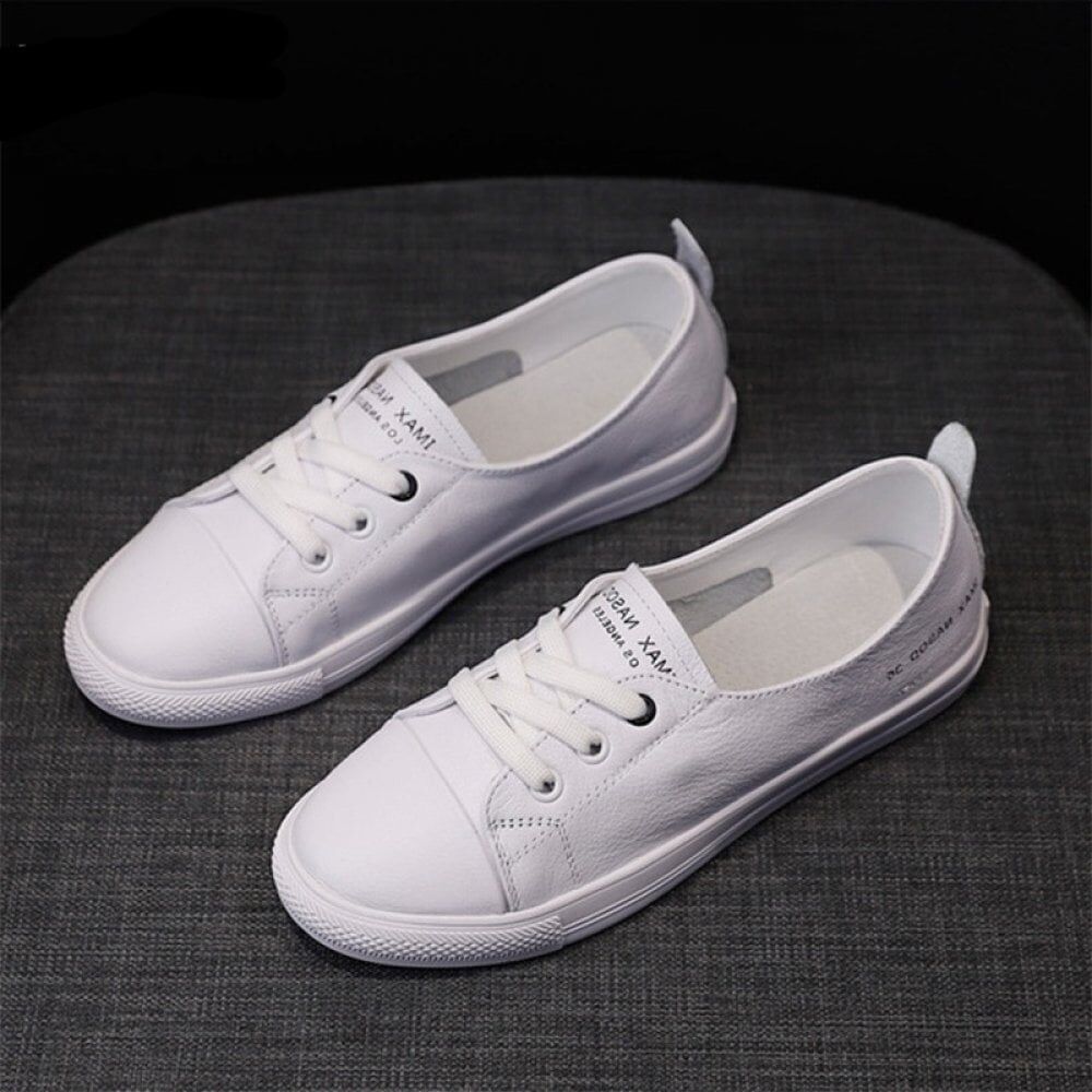 Women White Shoes, Flats Sneakers Ladies, PU Leather Slip On Soft Flat, Woman Comfort Casual New Fashion #NP - Image 2