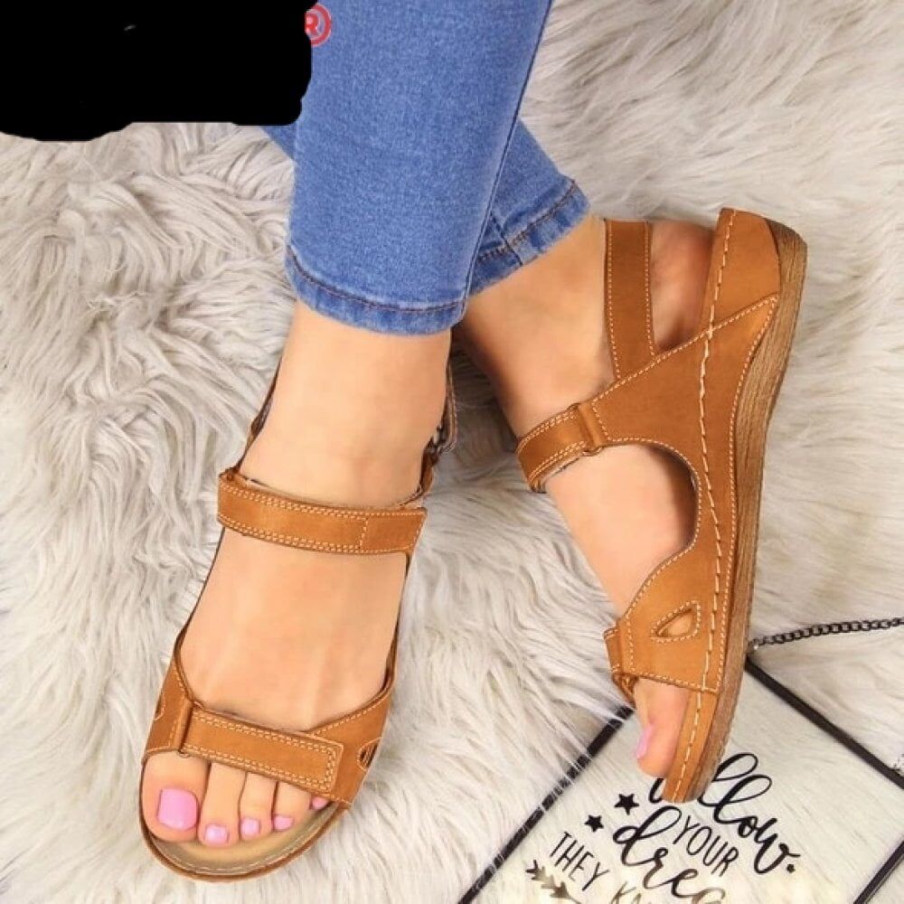 Summer Flat Sandals , Woman 2020 , Ladies Fashion Leather Flat Solid, , Peep Toe Sandals Women Sandalias # NP