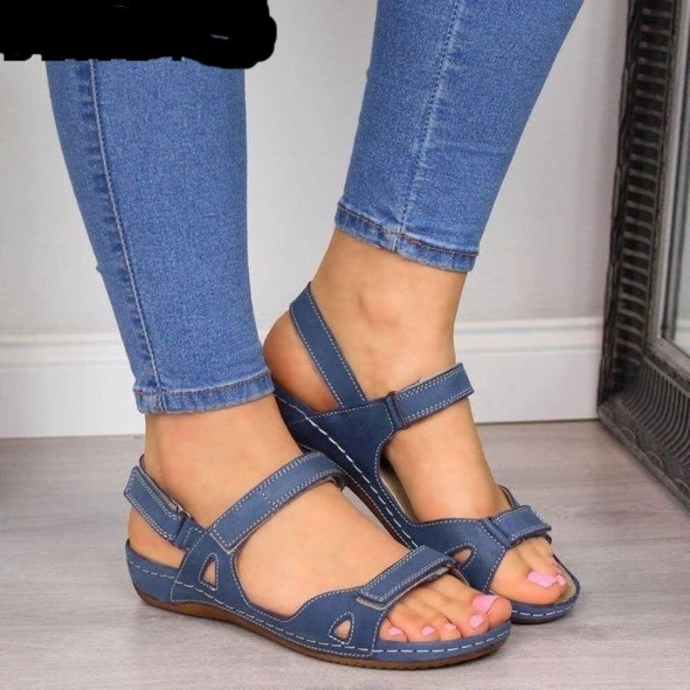 Summer Flat Sandals , Woman 2020 , Ladies Fashion Leather Flat Solid, , Peep Toe Sandals Women Sandalias # NP - Image 2