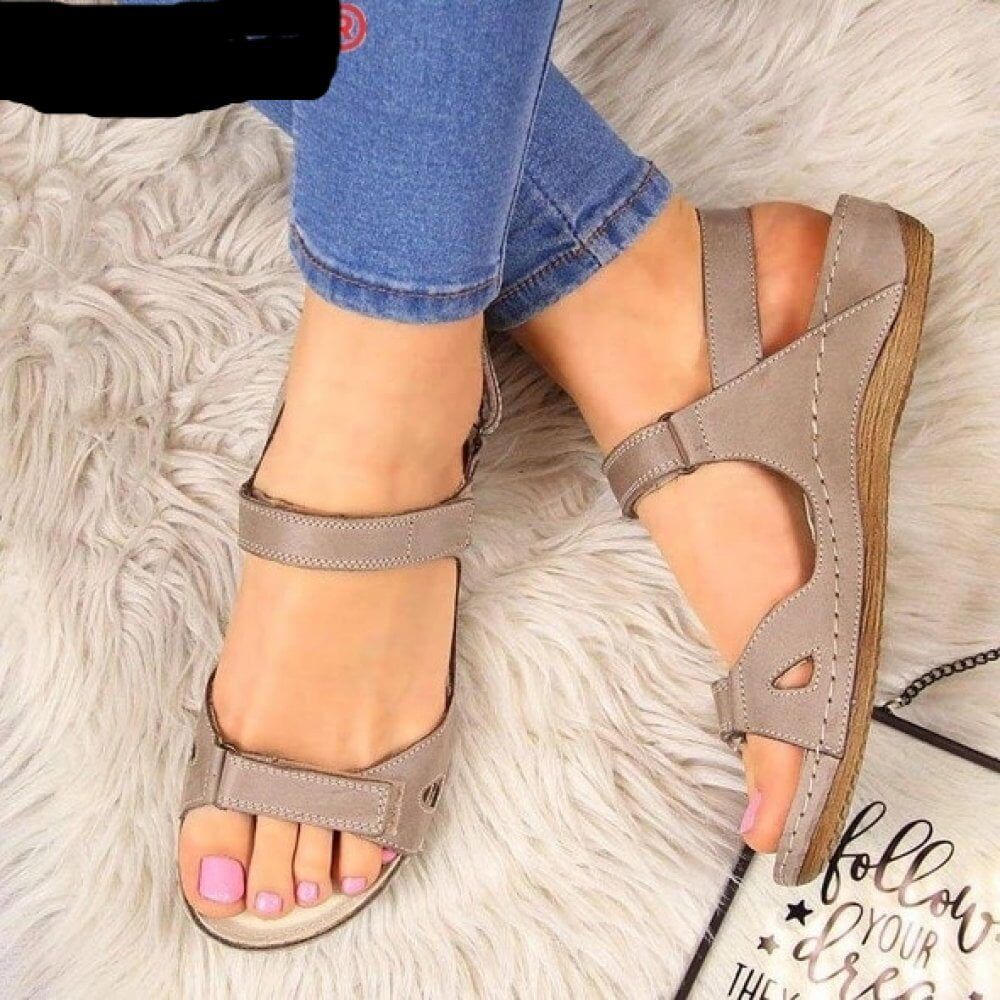 Summer Flat Sandals , Woman 2020 , Ladies Fashion Leather Flat Solid, , Peep Toe Sandals Women Sandalias # NP - Image 3