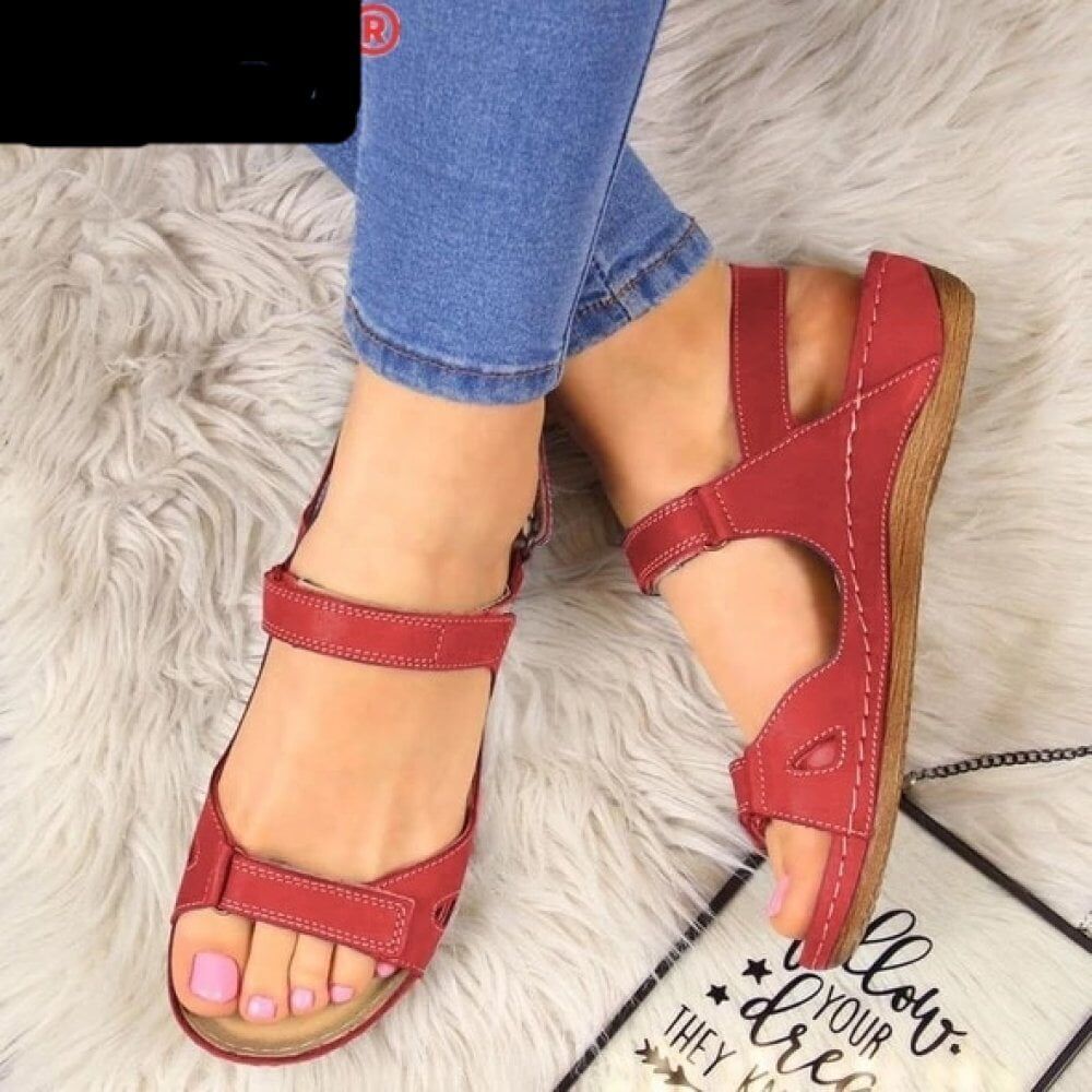 Summer Flat Sandals , Woman 2020 , Ladies Fashion Leather Flat Solid, , Peep Toe Sandals Women Sandalias # NP - Image 4