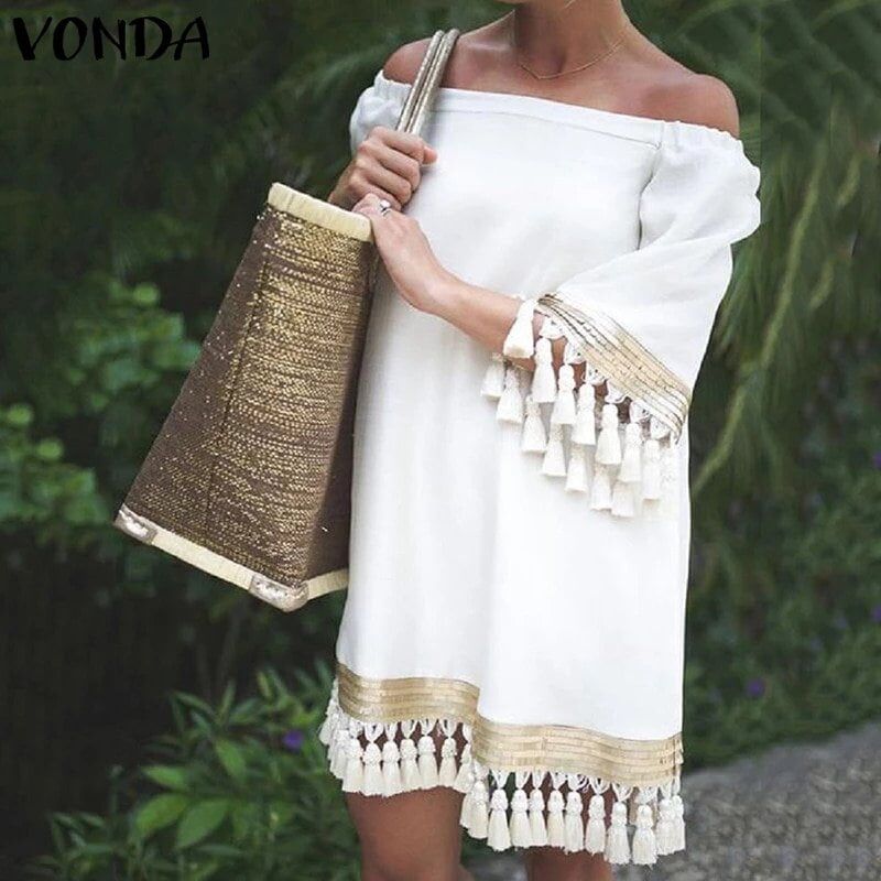 2020 Summer Sundress ,  Women Sexy Off Shoulder , Party Dress,  Female Vintage Mini Dress , Holiday Casual Plus Size 5XL.#NP