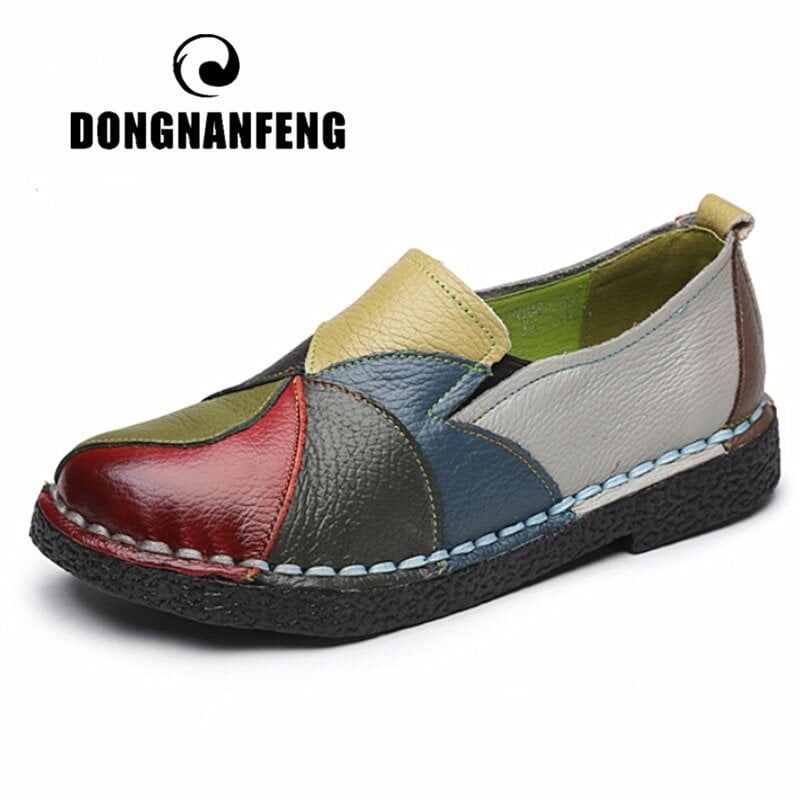 Women's  Shoes Flats, Mother Shoes, Cow Genuine Leather ,Loafers Ballerina Colorful , Mixed Colors Plus size 35-42 #NP